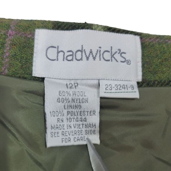 Vintage 90s Y2K Chadwicks Wool Blend A-line Plaid Midi Skirt in Green Size 12P - Picture 8 of 10